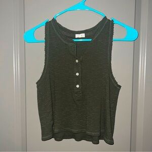 Aerie Sunspun Waffle Cropped Tank Top | XS | Dark Green